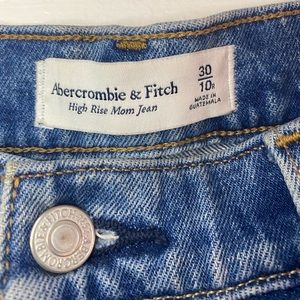 Abercrombie High Rise Mom Jeans in medium wash.